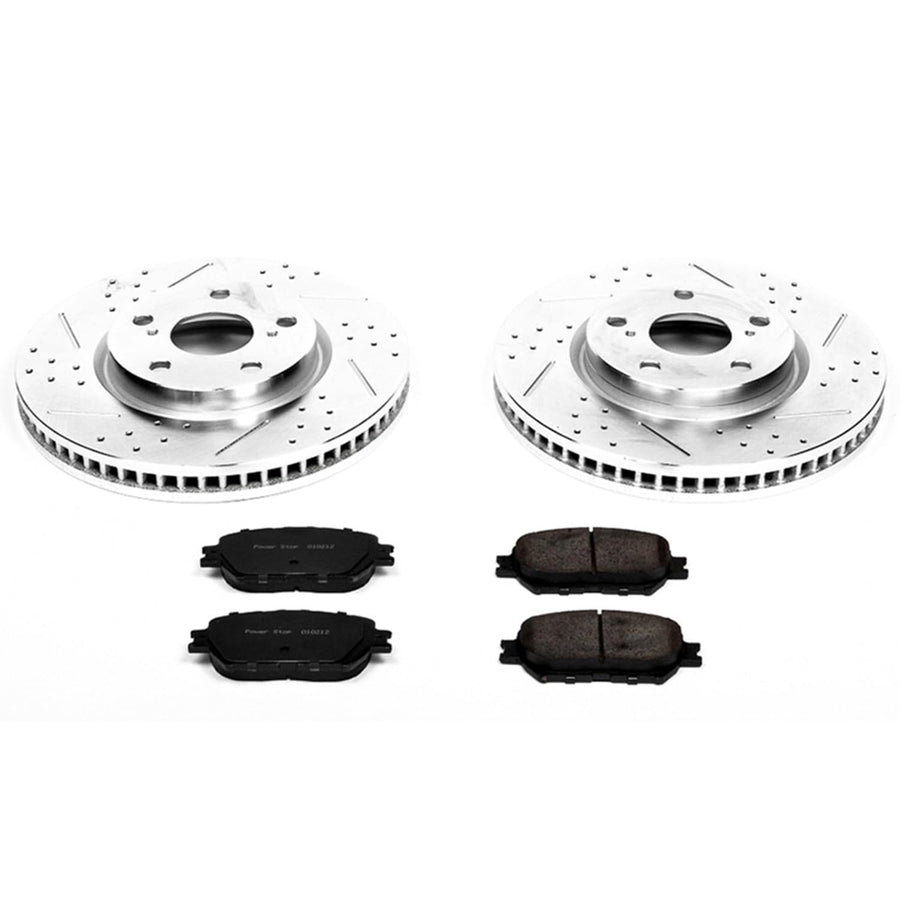 Power Stop K5272 Z23 Carbon Fiber Brake Pads with Drilled & Slotted Brake Rotors Kit For Lexus GS300 2006, Lexus IS250 2009-2015 [Model Specific]