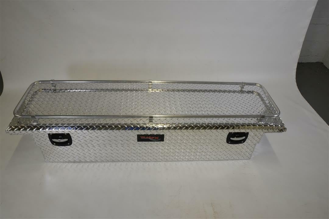 TrailFX Tool Box Low Profile Fits 1987-2025 Ford F-150 Crossover Single Lid Diamond Tread Bright Aluminum 69 Inch Wide 8.4 Cubic Foot Twist Handle TrailFX 120691C