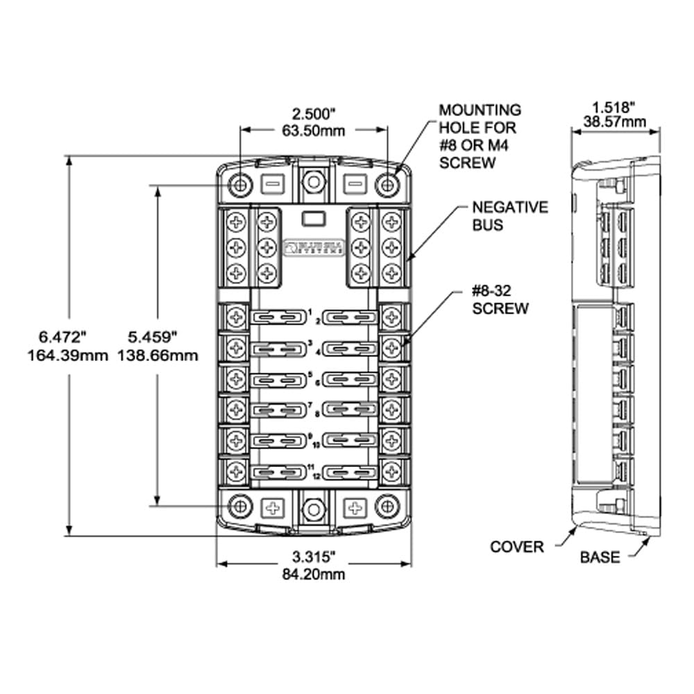 Blue Sea Systems 5031 12 Circuit ST Blade Fuse Block with Ground, 100 Amps