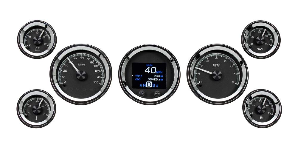 Dakota Digital Universal HDX-2070-K 7 Gauge Round Analog HDX Instrument System, Black Alloy Style