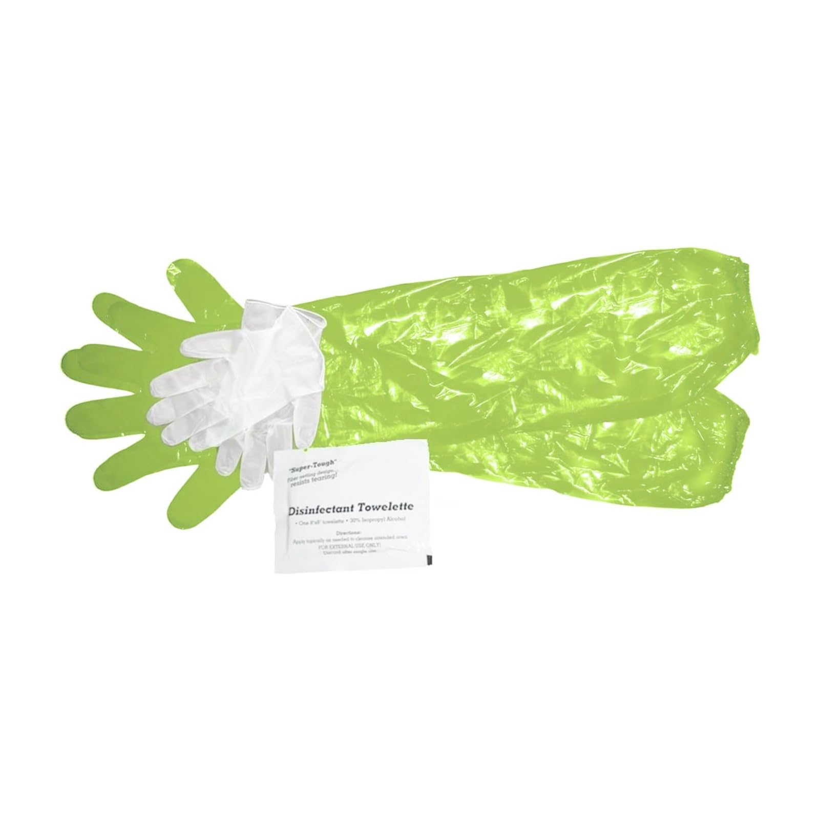 HME Cleaning Game Gloves with Towelette Disposable Shoulder-Length Field Dressing Gloves with Elastic Bands, Form-Fitting Gloves and 8" x 8" Disinfectant Towelette