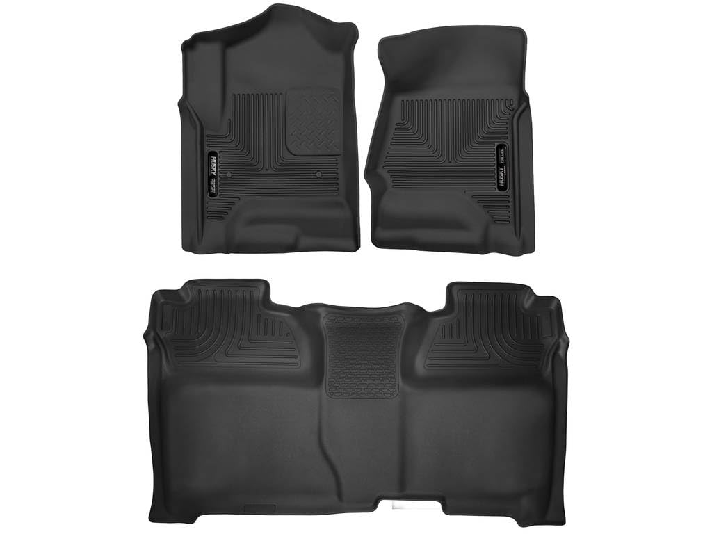 Husky Liners Floor Mats X-act Contour | Fits 2014-2018 Chevrolet Silverado & GMC Sierra 1500 Crew Cab; 2015-2019 Silverado/Sierra 2500/3500 Crew Cab | Front & 2nd Row, 3-pc Black - 53908