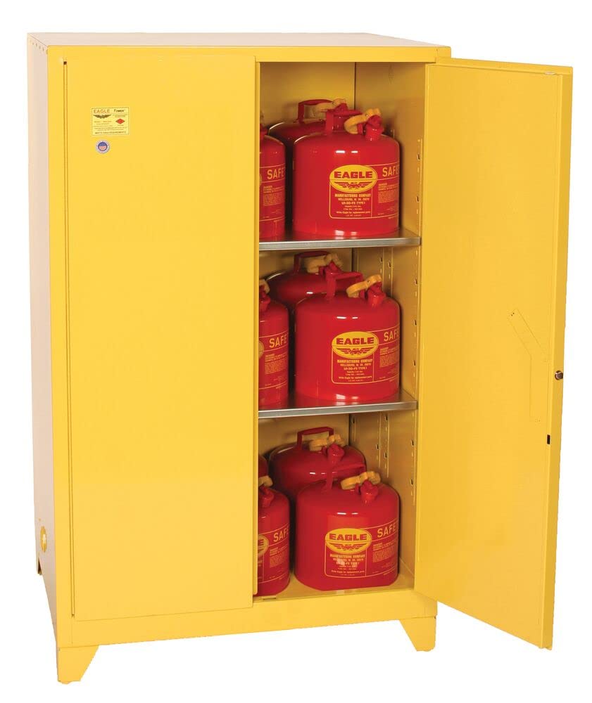 90 Gallon Eagle Tower™ Safety Cabinet, 2 Shelves, 2 Door, Manual Close, Yellow, 1992XLEGS
