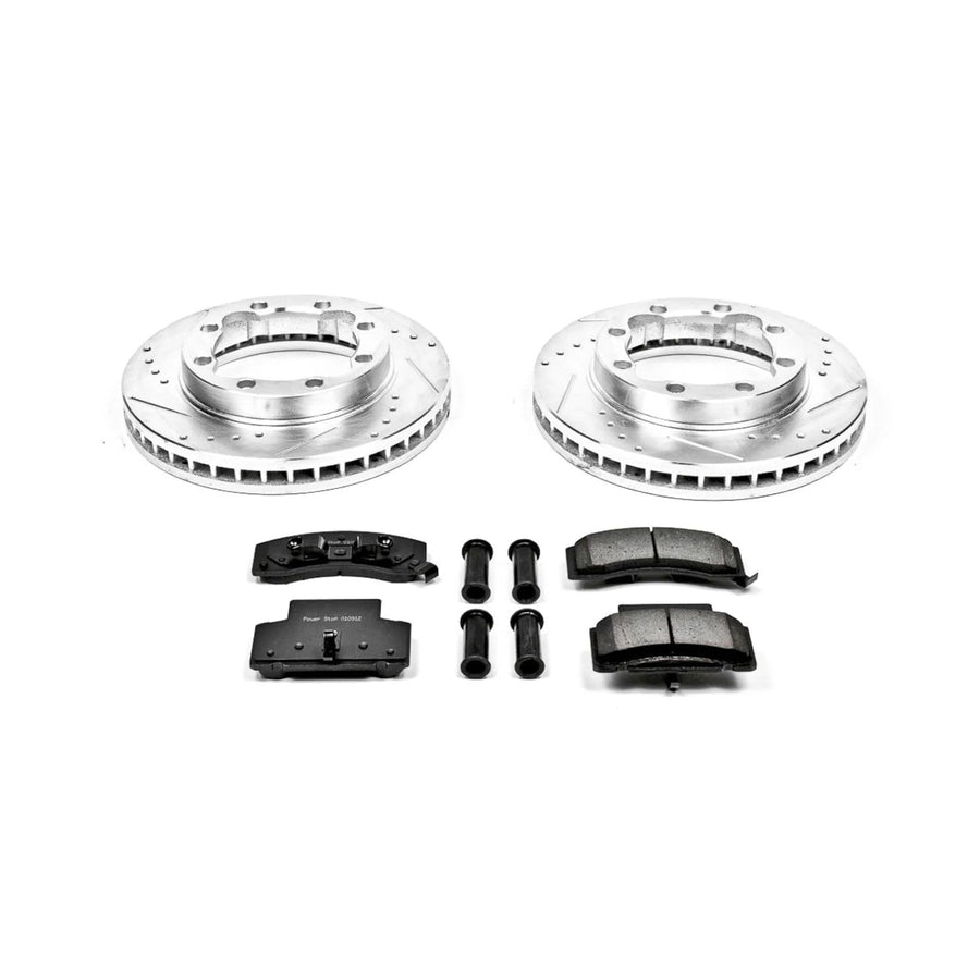 Power Stop K1992 Brake Pads Front Z23 Carbon Fiber with Drilled & Slotted Brake Rotors Kit For Chevrolet K3500, Dodge Ram 2500, Dodge Ram 3500, GMC K3500 [Model Specific]