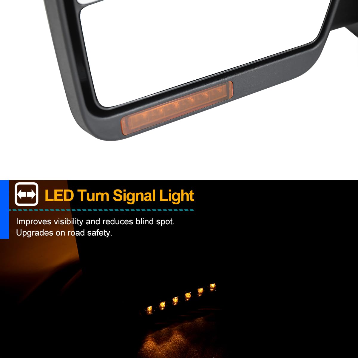 Power Spec-D Tuning Chrome Heated + LED Signal + Puddle Light Side Mirrors Compatible with 2007-2014 Ford F-150, Left + Right Pair