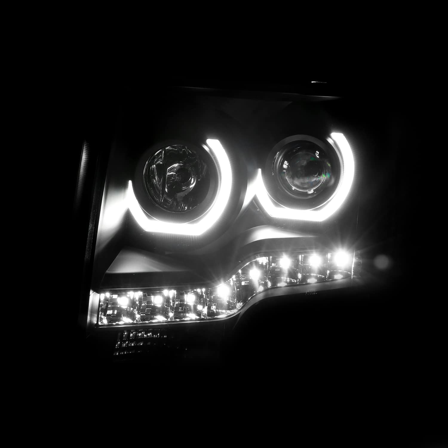Dual U-Halo Rims Projector Headlights Spec-D Tuning Black Compatible with 2009-2014 Ford F150, Left + Right Pair Headlamps Assembly