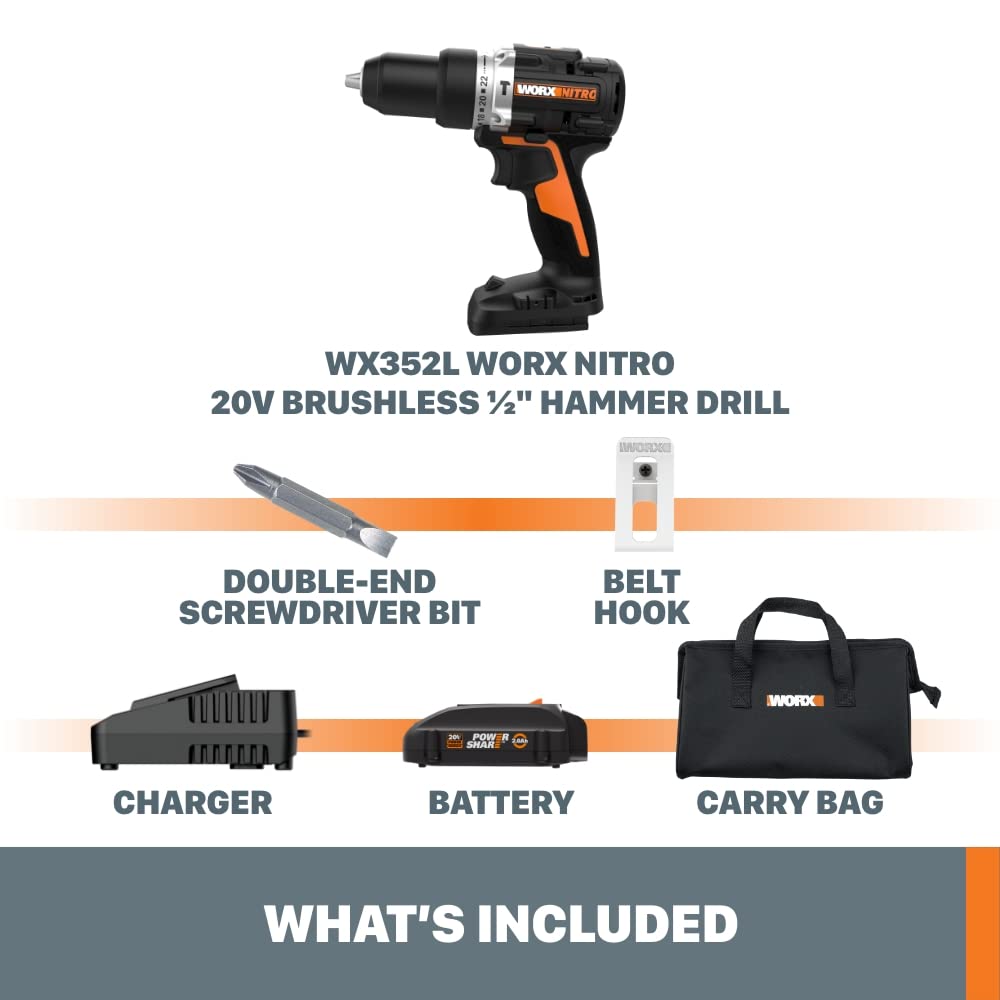 Worx 20V WX352L Power Share 1/2" Cordless Hammer Drill