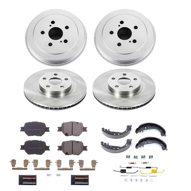 Power Stop KOE15464DK Front and Rear Brake Kit-Rotors, Brake Drums & Ceramic Brake Pads For Toyota Celica 2001-2005 [Model Specific]