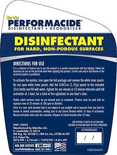 KILLS COVID-19 Virus in 30 Seconds - Performacide Disinfectant - No Rinse, No Wipe, No Residue - Just Add Water - 32 OZ. Single Kit (102032)