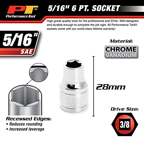 W38010 Performance Tool 6-Point Socket, 3/8-Inch Drive, 5/16