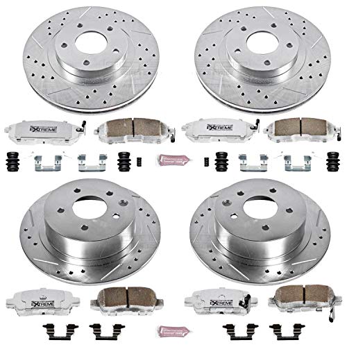 Power Stop K2283-26 Z26 Carbon Fiber Brake Pads Front and Rear with Drilled & Slotted Brake Rotors Kit For Nissan Altima 2002-2006 [Model Specific]