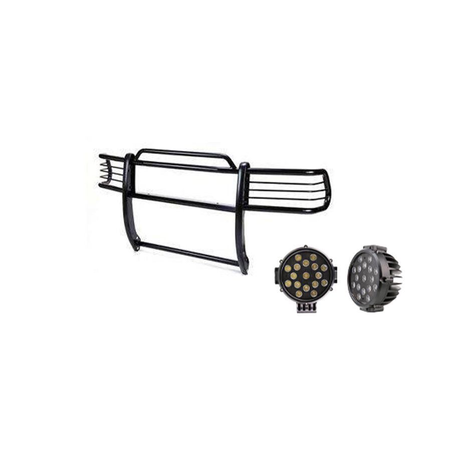Bumper Guard Modular Black Horse Grille brush Come With pair of 7.0"Dia.LED Lights with Black Trim Rings Compatible with 1999-2002 Ford Expedition|1999-2004 Ford F-150-17FP26MA-PLB