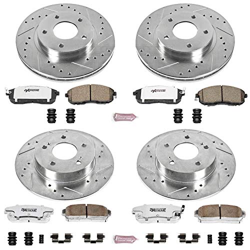 Power Stop K2705-26 Z26 Carbon Fiber Brake Pads Front and Rear with Drilled & Slotted Brake Rotors Kit For Nissan Maxima 2001 [Model Specific]