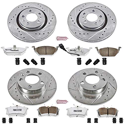 Power Stop K840-26 Z26 Carbon Fiber Brake Pads Front and Rear with Drilled and Slotted Brake Rotors Kit For 1999 2000 2001 2002 2003 2004 2005 VW Jetta