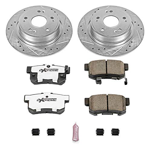 Power Stop K3128-26 Z26 Carbon Fiber Brake Pads Rear with Drilled & Slotted Brake Rotors Kit For Acura ILX 2016-2022, Honda Accord 2005-2007 [Model Specific]