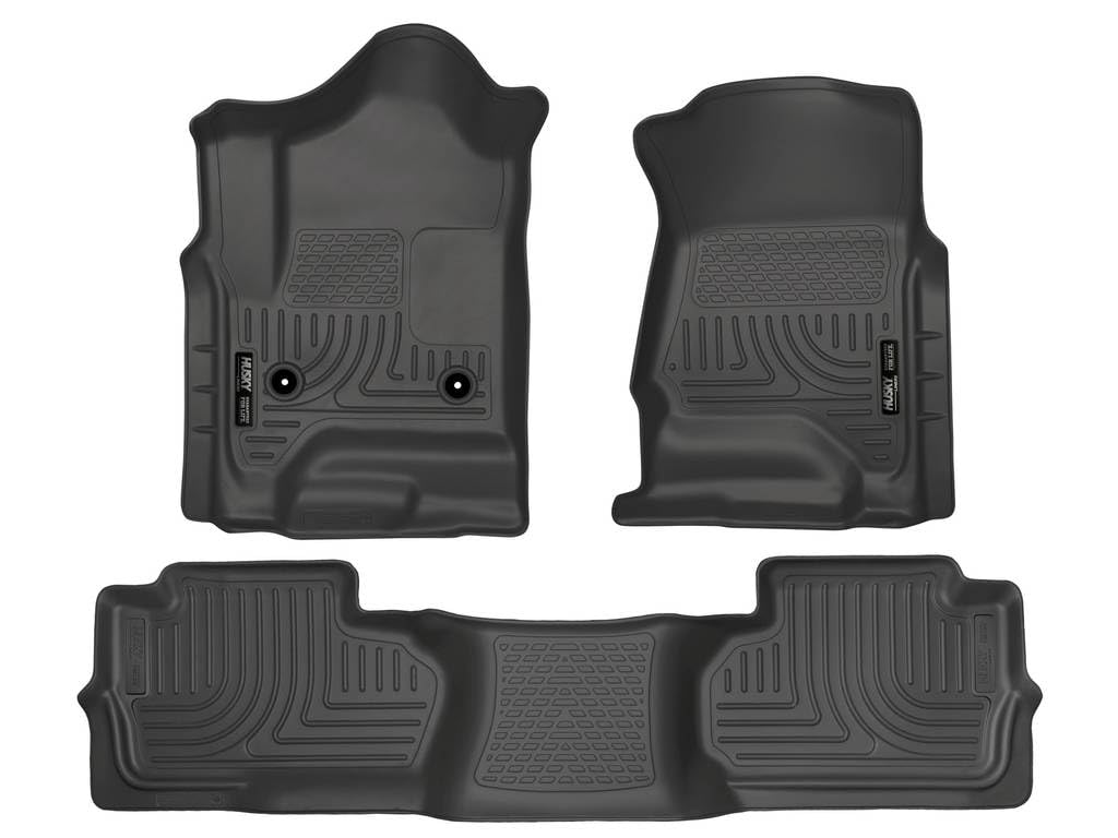 Weatherbeater Husky Liners Floor Mats | Fits 2014-2019 Chevrolet Silverado & GMC Sierra 1500 (19 LD Only); 15-19 Silverado/Sierra 2500/3500 Dbl Cab (Footwell Cvg) | Front & 2nd Row, 3-pc Black - 98241