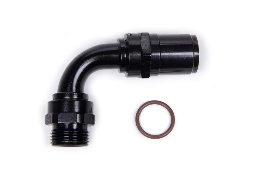 FRAGOLA Fitting, Race-Rite, Hose End, Crimp-On, 90 Degree, 10 an Hose Crimp to 7/8-14 in Male O-Ring, Aluminum, Black Anodize, Each