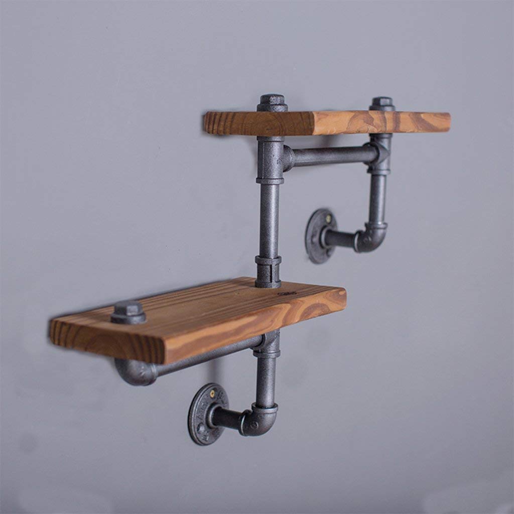Vintage Iron YIMJ Coat Rack Water Pipe Wall Mount Art with Wood Board Shelf Vintage Bookshelf Kitchen Shelf, c
