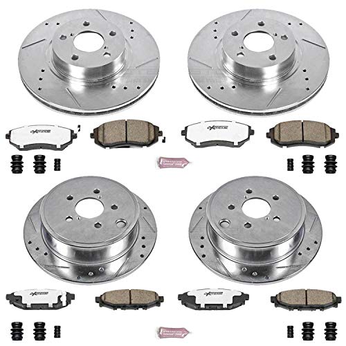 Power Stop K6110-26 Z26 Carbon Fiber Brake Pads Front and Rear with Drilled & Slotted Brake Rotors Kit For Subaru Impreza 2008-2010 [Model Specific]