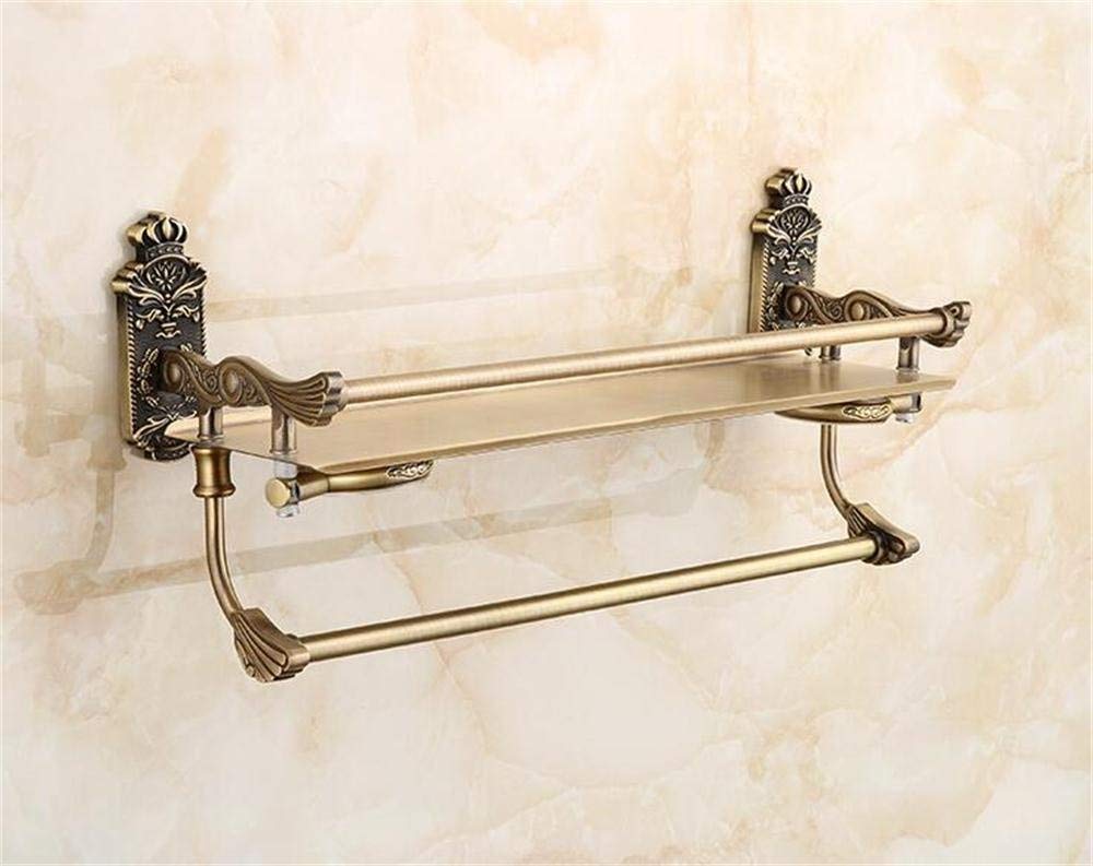 Multipurpose Antique Bathroom Shelf With Towel Bar And Toothbrush Holder, Brass, Brushed Craft, 51 * 24cm Bathroom Shelf