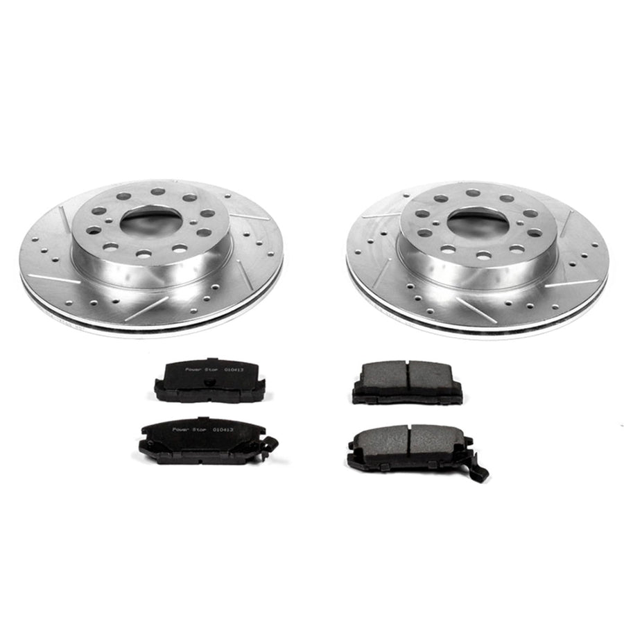 Power Stop K5092 Z23 Carbon Fiber Brake Pads Rear with Drilled & Slotted Brake Rotors Kit For Toyota MR2 1991-1995 [Model Specific]