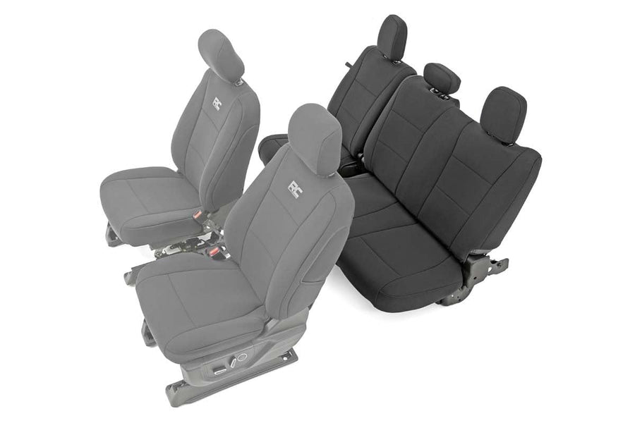 Rough Country Rear Seat Covers Neoprene for Ford F-150 (2015-25)/F-150 Lightning (2022-24)/Super Duty (2017-25) w/No Rear Fold-Down Arm Rest - Waterproof & UV Resistant, Foam Padded, Rear Seat Set