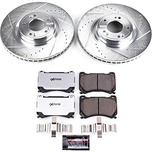 Power Stop K5843-26 Z26 Carbon Fiber Brake Pads Front with Drilled & Slotted Brake Rotors Kit For Hyundai Genesis 2009-2014 [Model Specific]