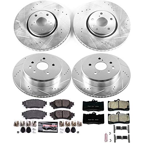 Power Stop K7604 Z23 Carbon Fiber Brake Pads Front and Rear with Drilled & Slotted Brake Rotors Kit