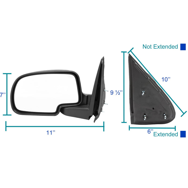 Manual Side Mirrors Spec-D Tuning Black Compatible with 1999-2002 Chevy Silverado, Left + Right Pair