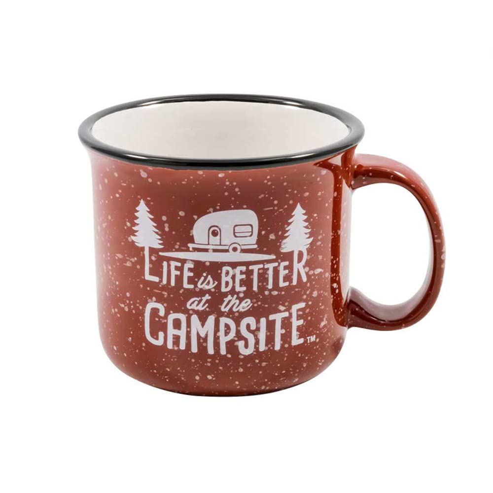Ceramic Mug Camco Life is Better at the Campsite | Microwave and Dishwasher Safe | Speckled Red Background with White "Life is Better at the Campsite" Design | 14oz. (53235)