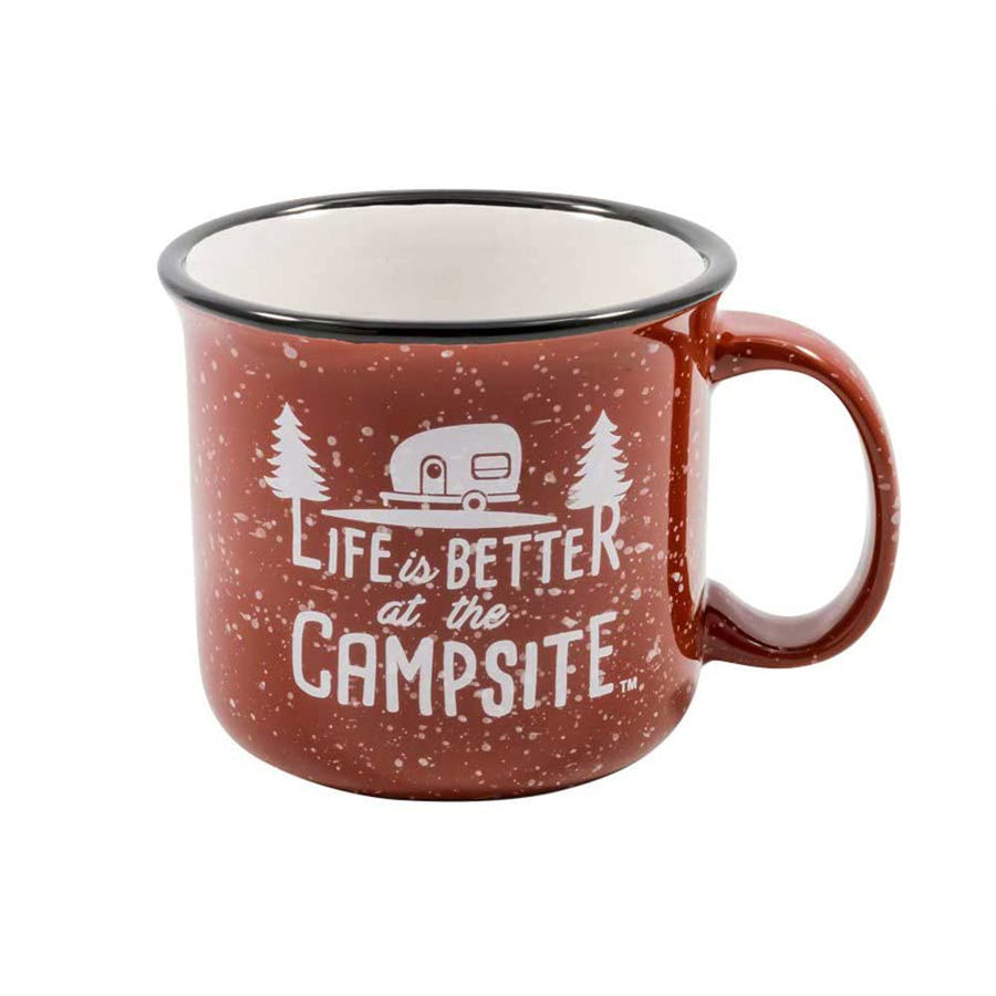 Ceramic Mug Camco Life is Better at the Campsite | Microwave and Dishwasher Safe | Speckled Red Background with White "Life is Better at the Campsite" Design | 14oz. (53235)
