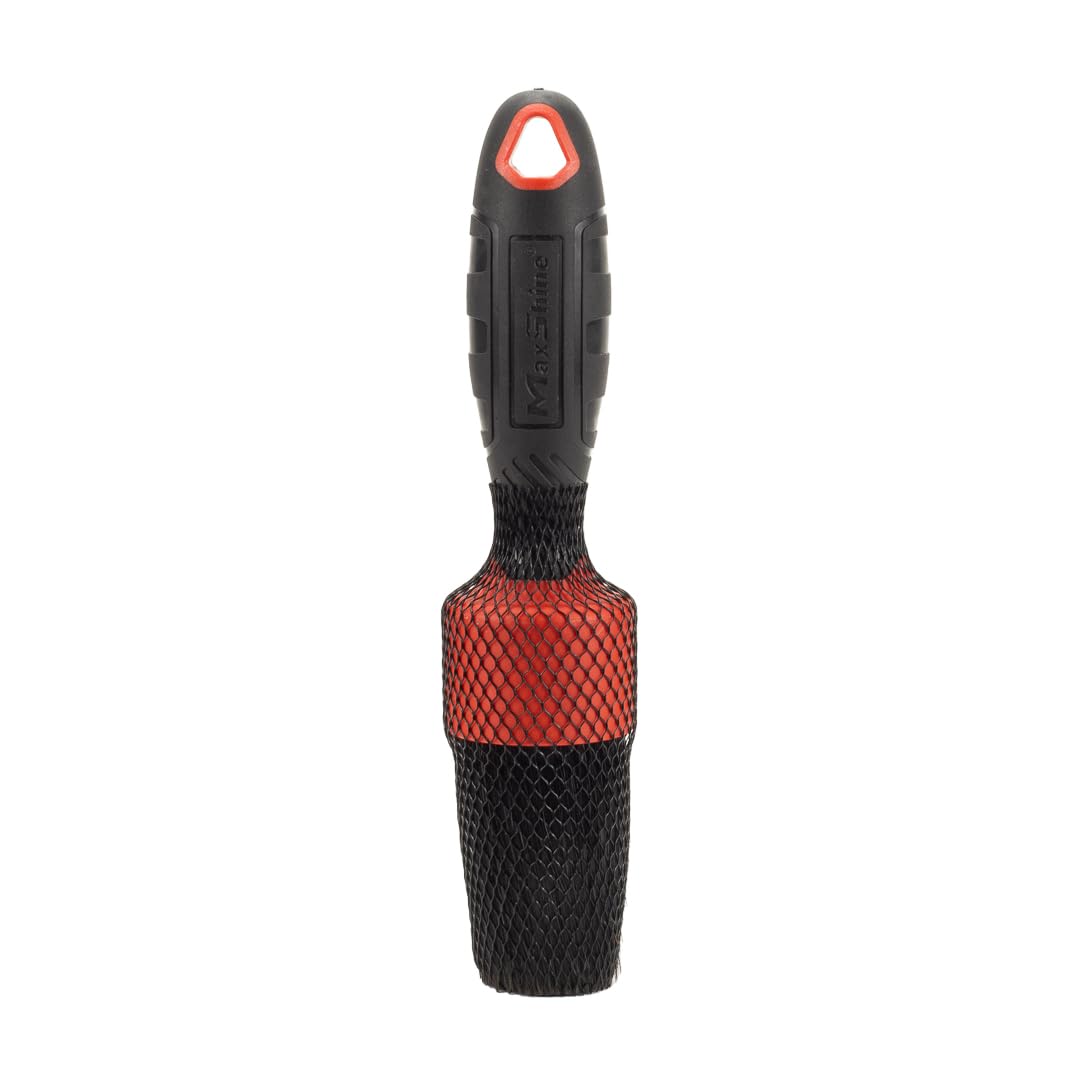 Maxshine Boar Hair Stubby Detailing Brush - Premium Detail Brush with 100% Natural Boar Hair Mixed Fiber for Auto Detailing, Wheels, Engine, Interior, Air Vents Cleaning - Bestselling Tool - Red