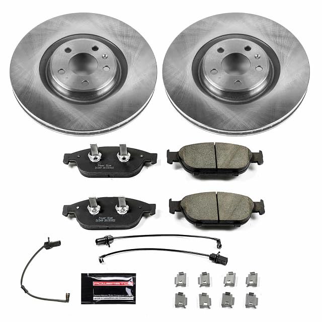Power Stop Autospecialty KOE6129 Front Replacement Brake Kit-OE Brake Rotors & Ceramic Brake Pads and 1 Front Sensor Wire For Audi A6, Audi A6 Quattro, Audi A7 Quattro [Model Specific]