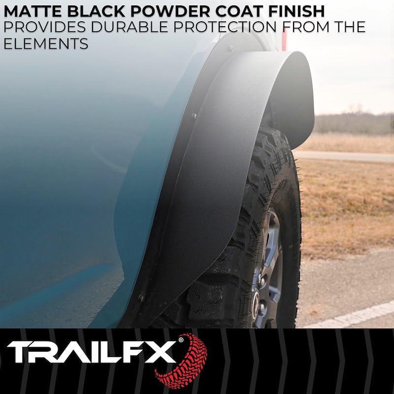 Fender Flares Trailfx for Ford Bronco 4 Door 2021-2025 Bolt-On 4.5 Inch Tire Coverage Matte Black Powder Coated Steel Set of 2 Flat Style BR006T