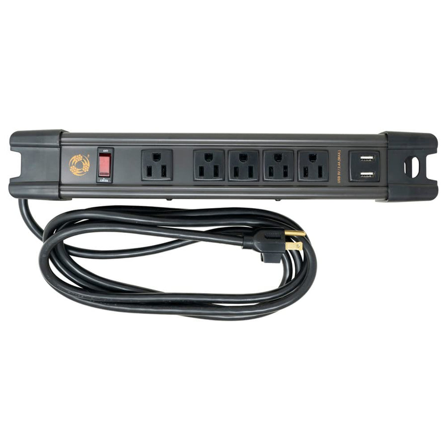 All-Metal 5 Outlet Magnetic Power Strip with 2.4A USB, N35 Magnets, 8 Foot Cord
