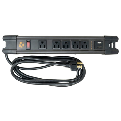 All-Metal 5 Outlet Magnetic Power Strip with 2.4A USB, N35 Magnets, 8 Foot Cord