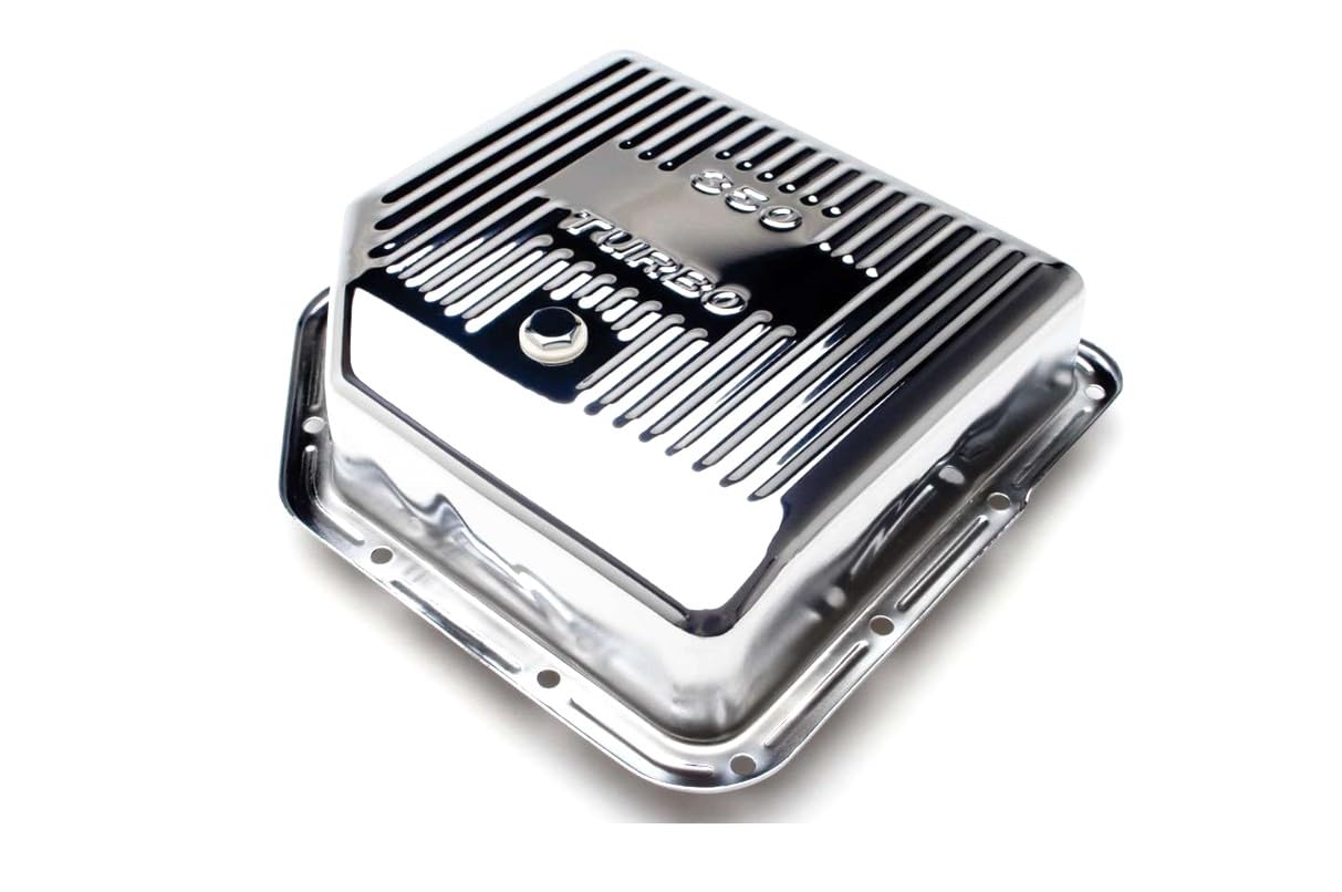 Trans-Dapt 9198 Performance Trans-Dapt Transmission Pan, Deep Sump, Ribbed, 3.5 in Deep, Adds 2 qt Capacity, Ribbed, Steel, Chrome, TH350, Each