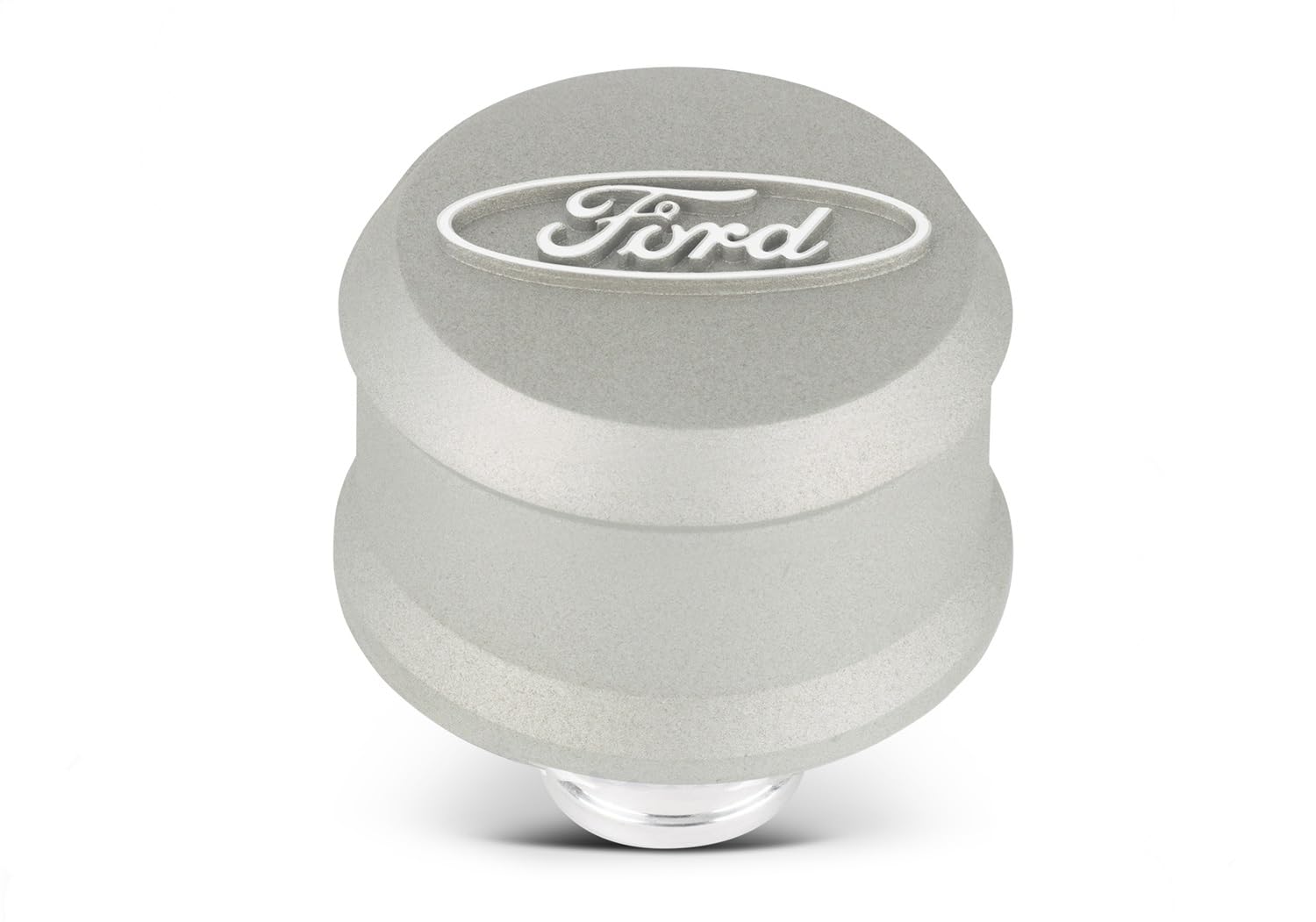 302-437 Ford Breather - Slant-Edge - Push-in - Round - 1-1/4 in Hole - Raised Oval Logo - Aluminum - Gray Crinkle Powder Coat - Each