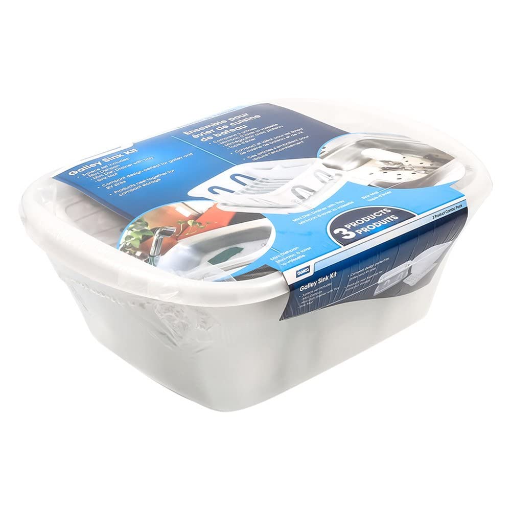 White Camco Sink Kit with Dish Drainer, Dish Pan and Sink Mat, Pack of 1