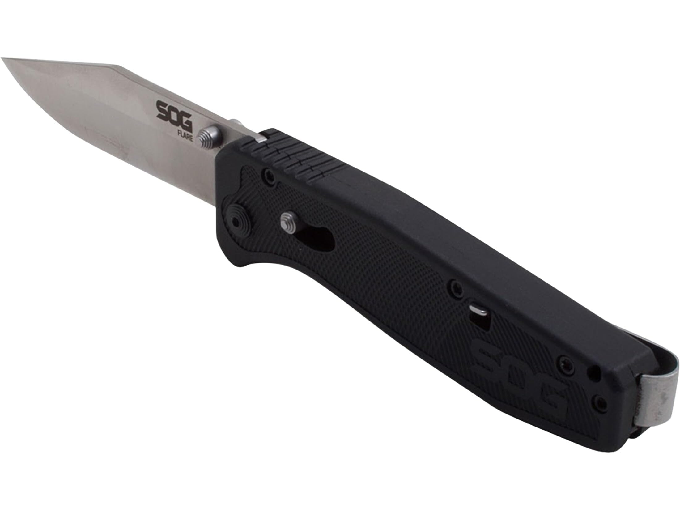 SOG Flare Knife Folding and Pocket Assisted Opening Tech w/ 3.5 Inch Stainless Straight Edge Blade & Tactical GRN Grip Knife (FLA1001-CP), Black