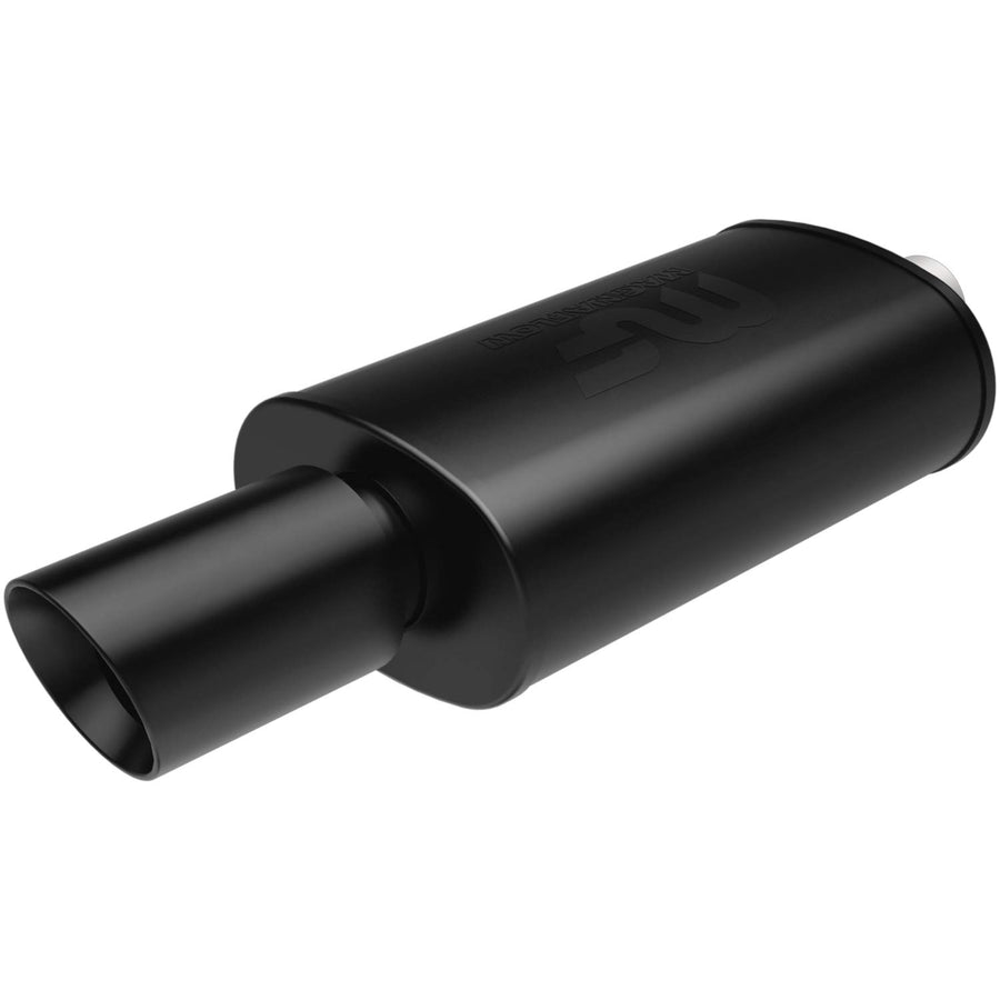 5in x 8in MagnaFlow Oval Center/Center Performance Muffler with Exhaust Tip 14868 - Straight-Through, 2.25in Inlet/Outlet, 24in Overall Length, Black Coated Finish - Classic Deep Exhaust Sound