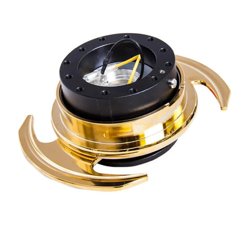 NRG Innovations GEN 3.0 NRG-SRK-650BK-CG Race Steering Wheel Quick Release Hub Adapter, 6-Hole Design & 6x70 and 6x74mm Bolt Patterns, Black Body/Chrome Gold Ring With Handles