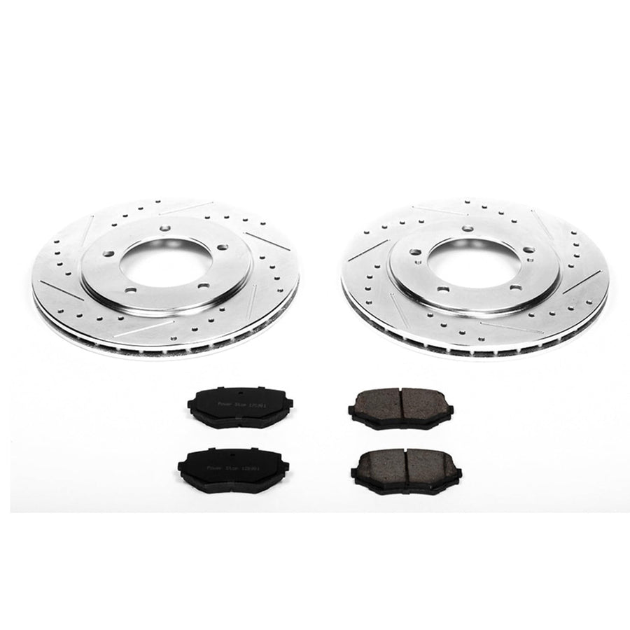 Power Stop K5109 Z23 Carbon Fiber Brake Pads Front with Drilled & Slotted Brake Rotors Kit For Suzuki Grand Vitara 2000-2005, Suzuki XL-7 2002-2004 [Model Specific]