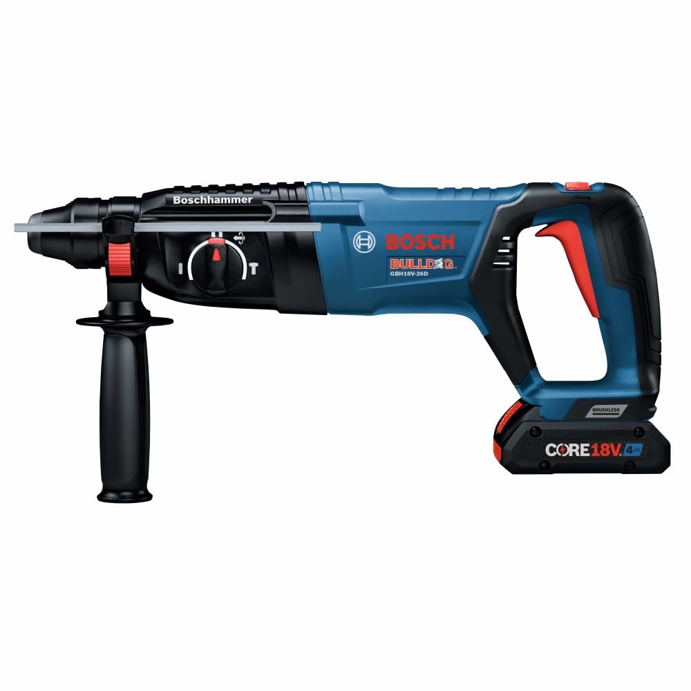 Bosch 18V GBH18V-26DK15 EC Brushless SDS-plus® Bulldog™ 1 In. Rotary Hammer Kit with (1) CORE18V® 4 Ah Advanced Power Battery