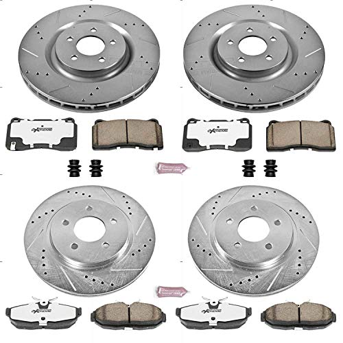 Power Stop K4042-26 Z26 Carbon Fiber Brake Pads Front and Rear with Drilled & Slotted Brake Rotors Kit For Ford Mustang 2007-2011 [Model Specific]