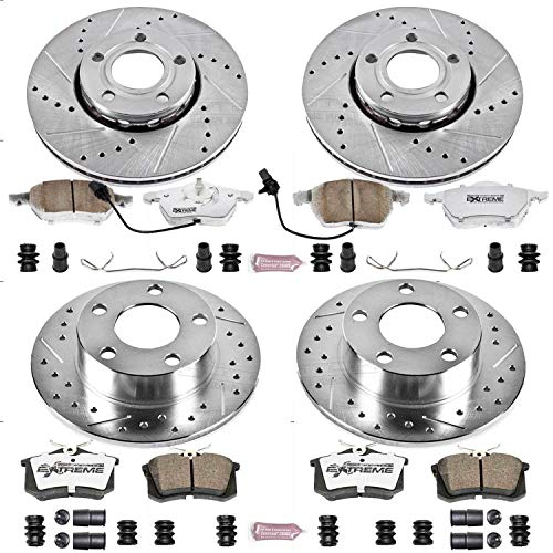 Power Stop K532-26 Z26 Carbon Fiber Brake Pads Front and Rear with Drilled & Slotted Brake Rotors Kit For Audi A6 Quattro 1998-2001 [Model Specific]