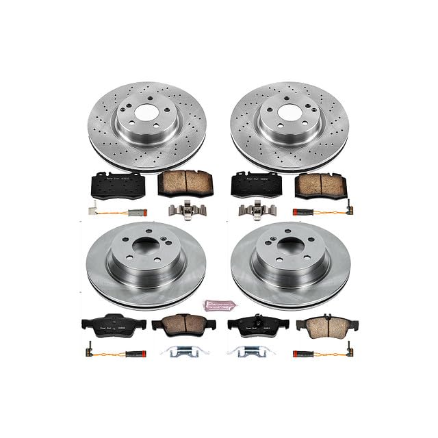 Power Stop KOE4522 Replacement Brake Kit-OE Front and Rear Brake Rotors & Ceramic Brake Pads and 2 Front & 2 Rear Sensor Wires