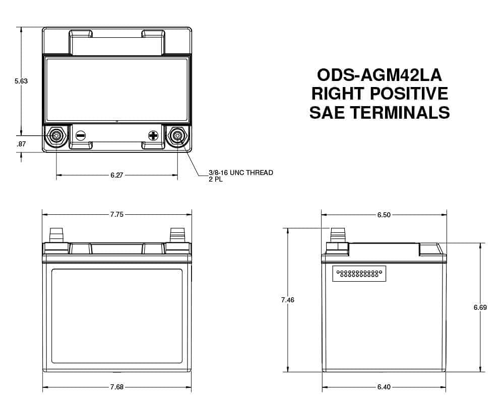 Odyssey Battery, AGM, Extreme Series, 12V, 540 Cold Cranking Amps, Top Post Terminals, 7.8 in L x 7.5 in H x 6.5 in W, Each