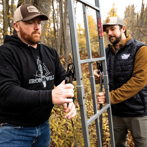 Uppercut LS Rivers Edge 1-Man Ladder Stand, 22'3" Height, Lockdown Strapping System, Flip-Up TearTuff Mesh Seat, 27" Deep Platform, Flip-Out Footrest, 2-Way Adjustable Shooting Rail, RE671