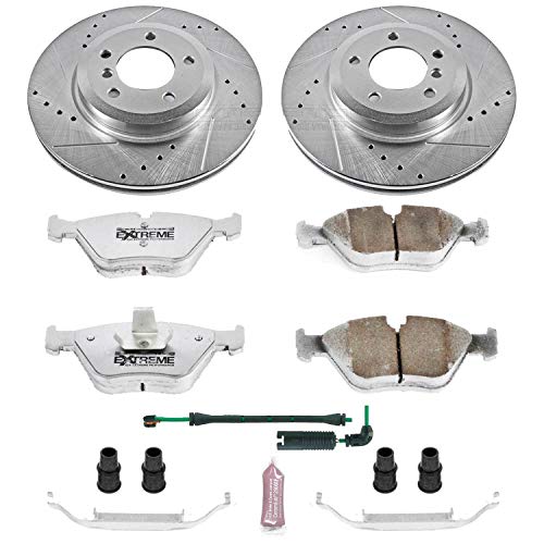 Power Stop K933-26 Brake Pads Front Z26 Carbon Fiber with Drilled & Slotted Brake Rotors Kit and 1 Front Sensor Wire